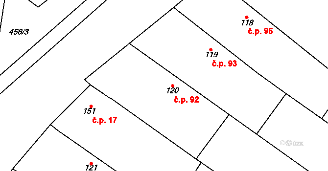 Skochovice 92, Nový Bydžov na parcele st. 120 v KÚ Skochovice, Katastrální mapa