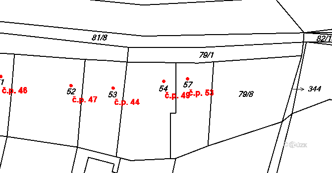 Smidarská Lhota 49, Vinary na parcele st. 54 v KÚ Smidarská Lhota, Katastrální mapa