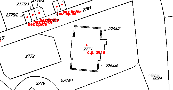 Žižkov 2619, Praha na parcele st. 2771 v KÚ Žižkov, Katastrální mapa