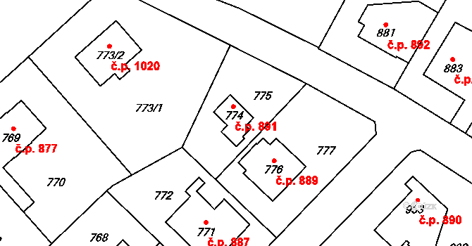 Suchdol 891, Praha na parcele st. 774 v KÚ Suchdol, Katastrální mapa