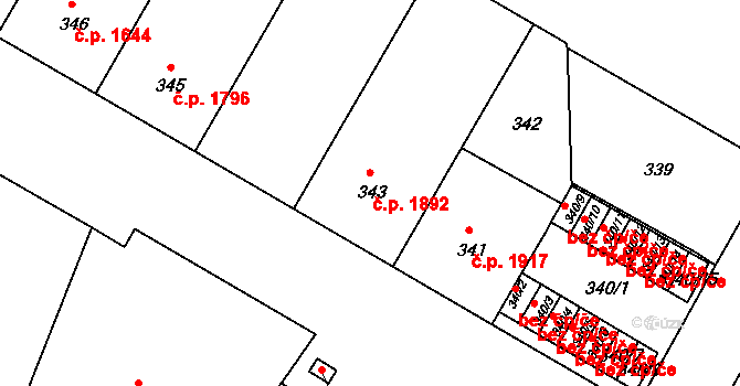 Záběhlice 1892, Praha na parcele st. 343 v KÚ Záběhlice, Katastrální mapa