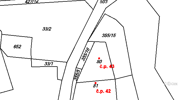 Černín 43, Zdice na parcele st. 80 v KÚ Černín u Zdic, Katastrální mapa