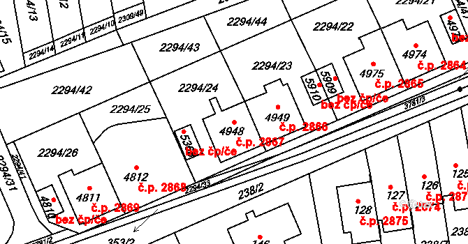 Dvůr Králové nad Labem 2867 na parcele st. 4948 v KÚ Dvůr Králové nad Labem, Katastrální mapa