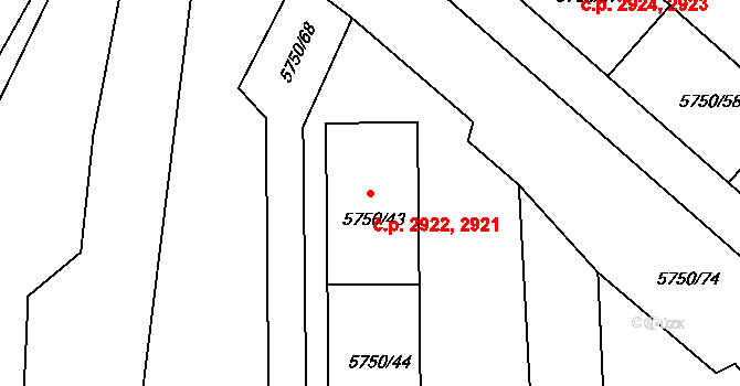 Česká Lípa 2921,2922 na parcele st. 5750/44 v KÚ Česká Lípa, Katastrální mapa
