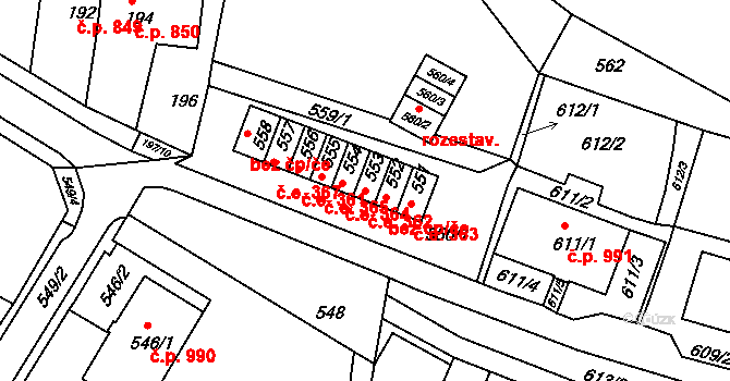 Jirkov 362 na parcele st. 553 v KÚ Jirkov, Katastrální mapa