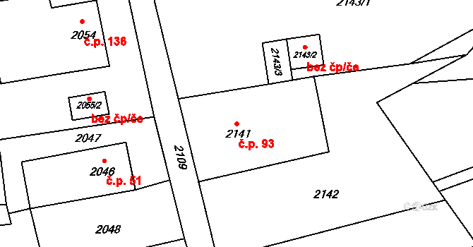 Louky 93, Karviná na parcele st. 2141 v KÚ Louky nad Olší, Katastrální mapa