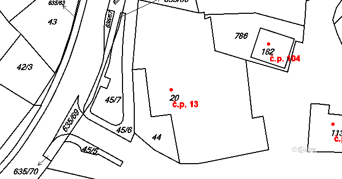 Havlovice 13, Domažlice na parcele st. 20 v KÚ Havlovice u Domažlic, Katastrální mapa