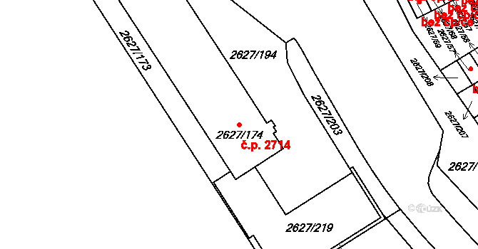 Předměstí 2714, Opava na parcele st. 2627/174 v KÚ Opava-Předměstí, Katastrální mapa