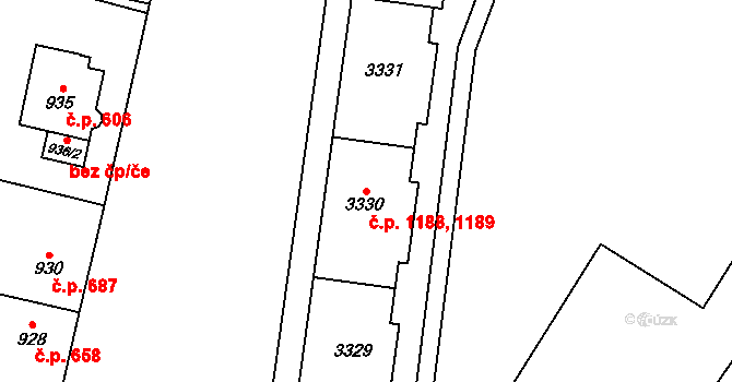 Bolevec 1188,1189, Plzeň na parcele st. 3330 v KÚ Bolevec, Katastrální mapa