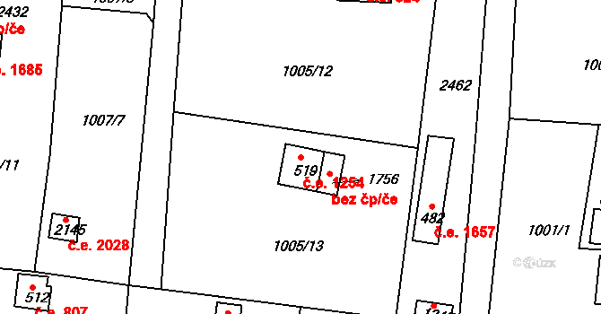 Litice 1254, Plzeň na parcele st. 519 v KÚ Valcha, Katastrální mapa