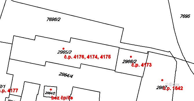 Prostějov 4174,4175,4176 na parcele st. 2965/2 v KÚ Prostějov, Katastrální mapa