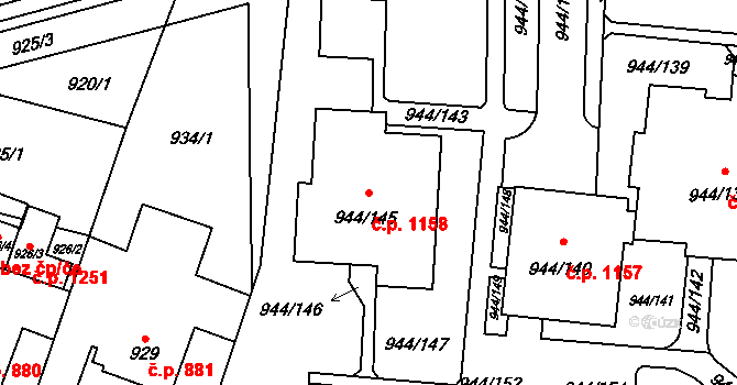 Šumbark 1158, Havířov na parcele st. 944/145 v KÚ Šumbark, Katastrální mapa