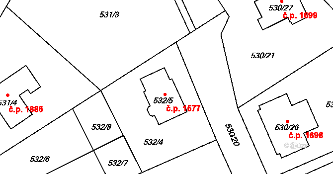 Chotěboř 1577 na parcele st. 532/5 v KÚ Chotěboř, Katastrální mapa