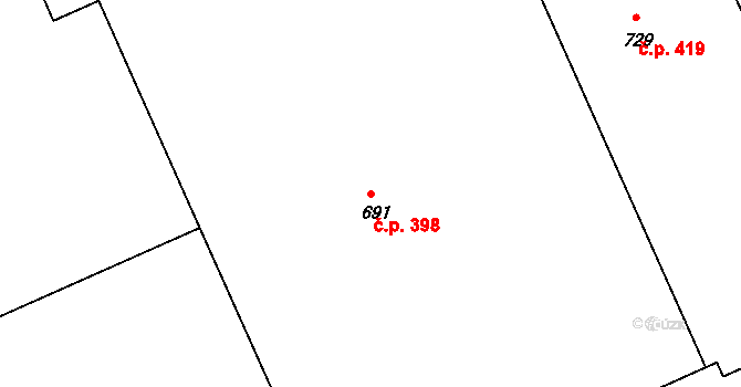 Louky 398, Zlín na parcele st. 691 v KÚ Louky nad Dřevnicí, Katastrální mapa