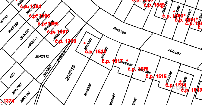 Kuřim 1517 na parcele st. 2642/202 v KÚ Kuřim, Katastrální mapa