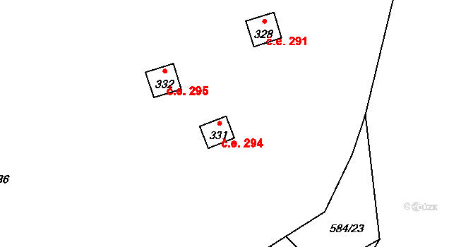 Chocerady 294 na parcele st. 331 v KÚ Chocerady, Katastrální mapa