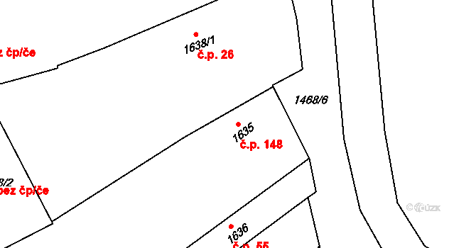 Úherce 148 na parcele st. 1635 v KÚ Úherce u Nýřan, Katastrální mapa