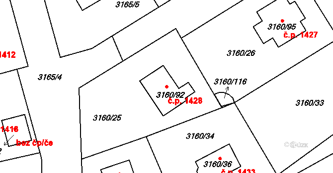 Žamberk 1428 na parcele st. 3160/92 v KÚ Žamberk, Katastrální mapa
