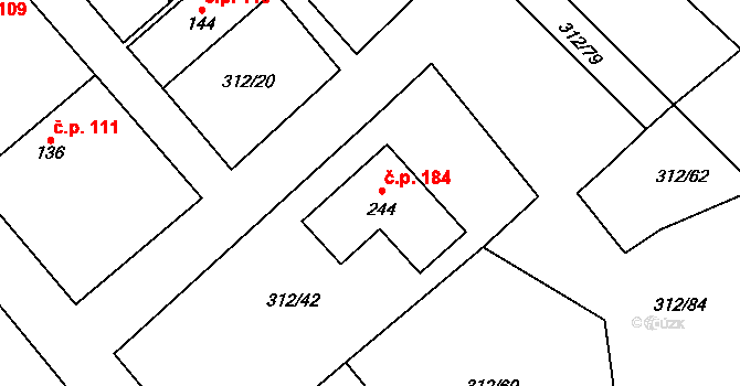 Bzová 184 na parcele st. 244 v KÚ Bzová u Hořovic, Katastrální mapa