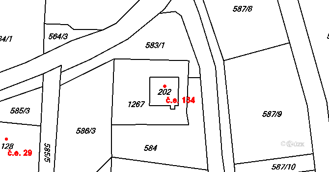Chodovská Huť 134, Tři Sekery na parcele st. 202 v KÚ Chodovská Huť, Katastrální mapa