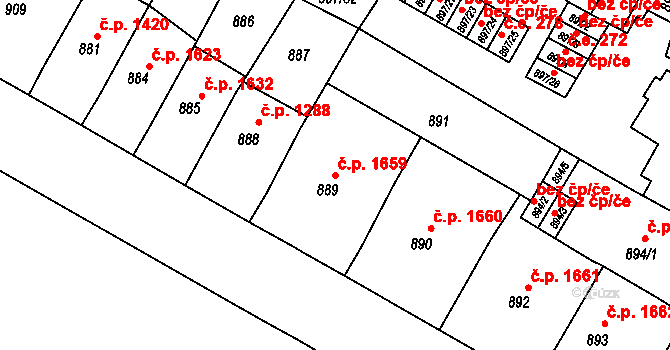Předměstí 1659, Litoměřice na parcele st. 889 v KÚ Litoměřice, Katastrální mapa