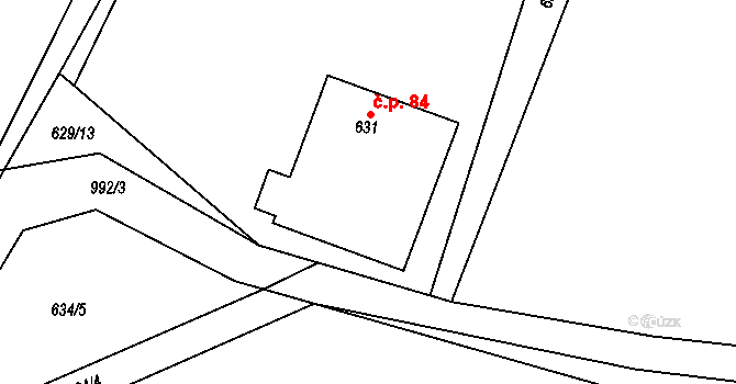 Klikov 84, Suchdol nad Lužnicí na parcele st. 631 v KÚ Klikov, Katastrální mapa