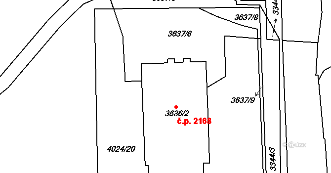 Sokolov 2168 na parcele st. 3636/2 v KÚ Sokolov, Katastrální mapa