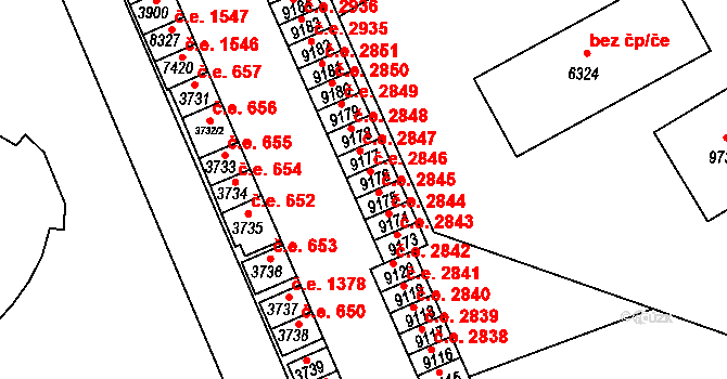 Hodonín 2846 na parcele st. 9176 v KÚ Hodonín, Katastrální mapa