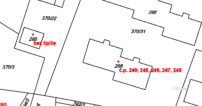 Sedlec 245,246,247,248,249, Sedlec-Prčice na parcele st. 296 v KÚ Sedlec u Votic, Katastrální mapa