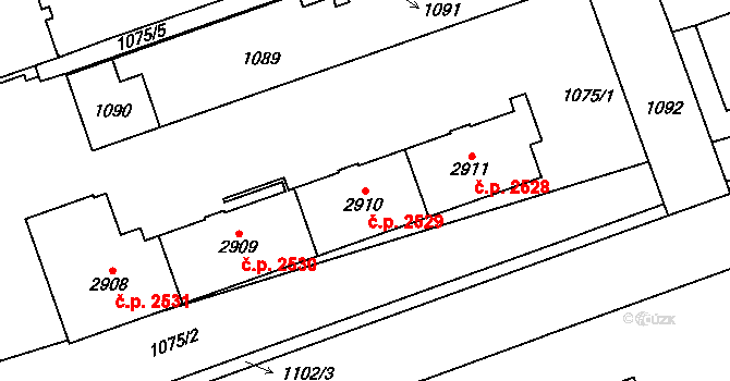 Mariánské Hory 2529, Ostrava na parcele st. 2910 v KÚ Mariánské Hory, Katastrální mapa