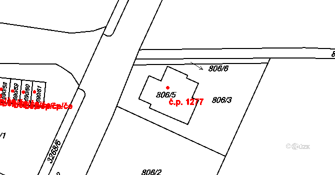 Radvanice 1277, Ostrava na parcele st. 806/5 v KÚ Radvanice, Katastrální mapa