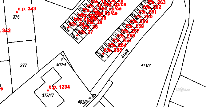 Rousínov 253 na parcele st. 373/48 v KÚ Rousínov u Vyškova, Katastrální mapa