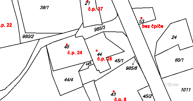 Kundratice 25, Rozsochy na parcele st. 44 v KÚ Kundratice u Rozsoch, Katastrální mapa