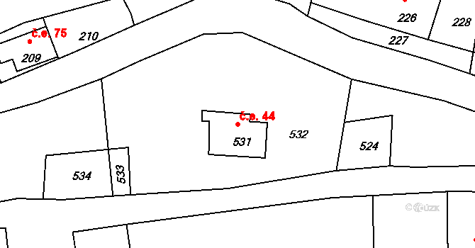 Dolní Chřibská 44, Chřibská na parcele st. 531 v KÚ Dolní Chřibská, Katastrální mapa