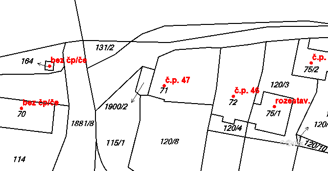 Strážek 47 na parcele st. 71 v KÚ Strážek, Katastrální mapa