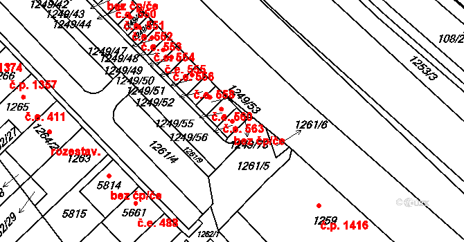 Hustopeče 43436544 na parcele st. 1249/56 v KÚ Hustopeče u Brna, Katastrální mapa