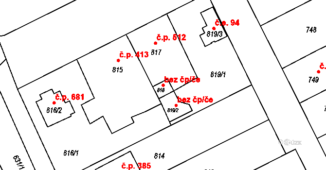 Rájec-Jestřebí 46028544 na parcele st. 818 v KÚ Rájec nad Svitavou, Katastrální mapa