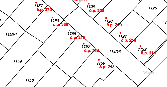 Babice 214 na parcele st. 1157 v KÚ Babice u Uherského Hradiště, Katastrální mapa