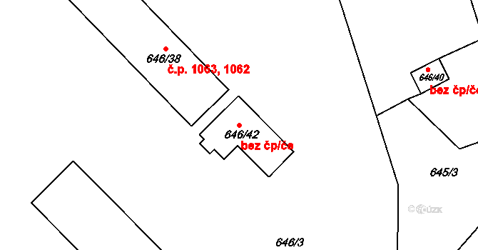 Kozlov 49477544 na parcele st. 646/42 v KÚ Kozlov u Velkého Újezdu I, Katastrální mapa