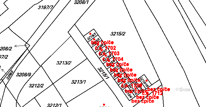 Chomutov 1704 na parcele st. 3215/7 v KÚ Chomutov I, Katastrální mapa