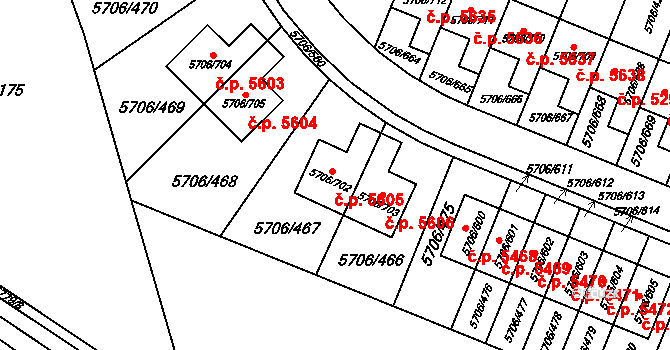 Jihlava 5605 na parcele st. 5706/702 v KÚ Jihlava, Katastrální mapa