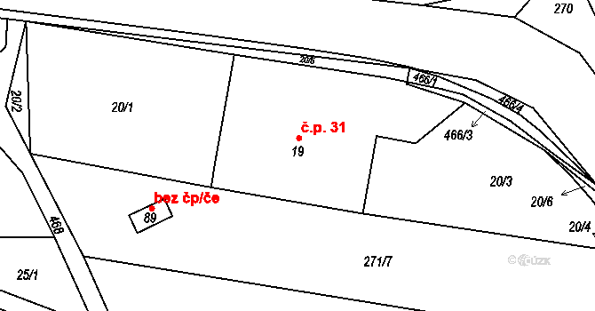 Hlína 31, Horka na parcele st. 19 v KÚ Hlína, Katastrální mapa