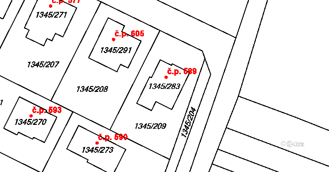 Pokratice 589, Litoměřice na parcele st. 1345/283 v KÚ Pokratice, Katastrální mapa