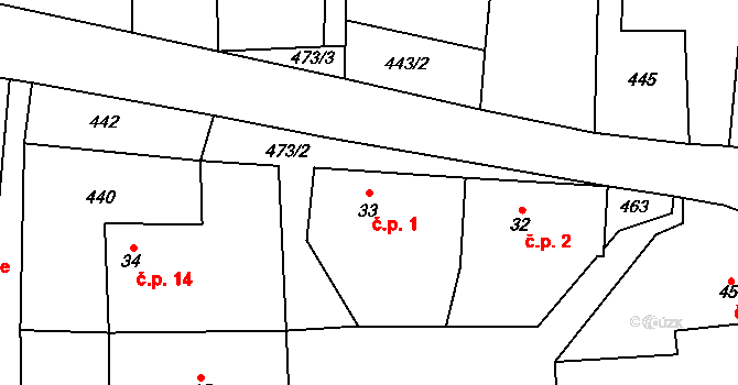 Popovec 1, Řepníky na parcele st. 33 v KÚ Popovec u Řepníků, Katastrální mapa