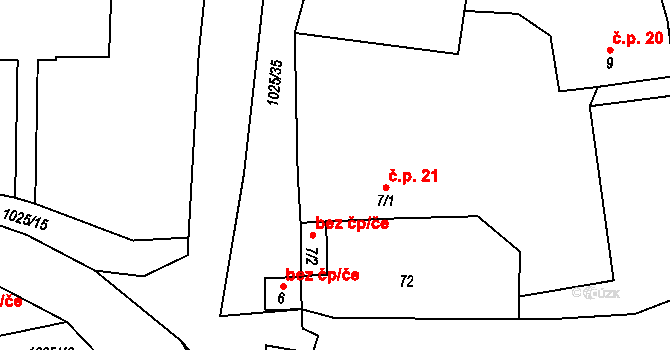 Prosetín 21 na parcele st. 7/1 v KÚ Prosetín u Hlinska, Katastrální mapa