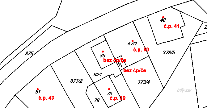Hořice 54319544 na parcele st. 80 v KÚ Březovice, Katastrální mapa