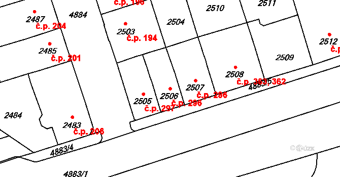 Pražské Předměstí 296, Vysoké Mýto na parcele st. 2506 v KÚ Vysoké Mýto, Katastrální mapa