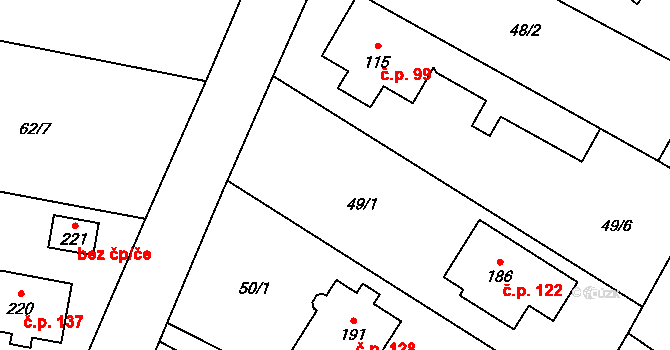 Rostoklaty 122 na parcele st. 186 v KÚ Rostoklaty, Katastrální mapa