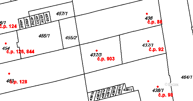 Zábrdovice 903, Brno na parcele st. 437/3 v KÚ Zábrdovice, Katastrální mapa