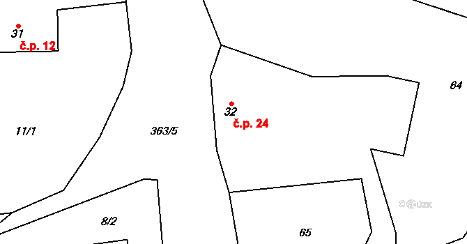 Senešnice 24, Bojanovice na parcele st. 32 v KÚ Senešnice, Katastrální mapa